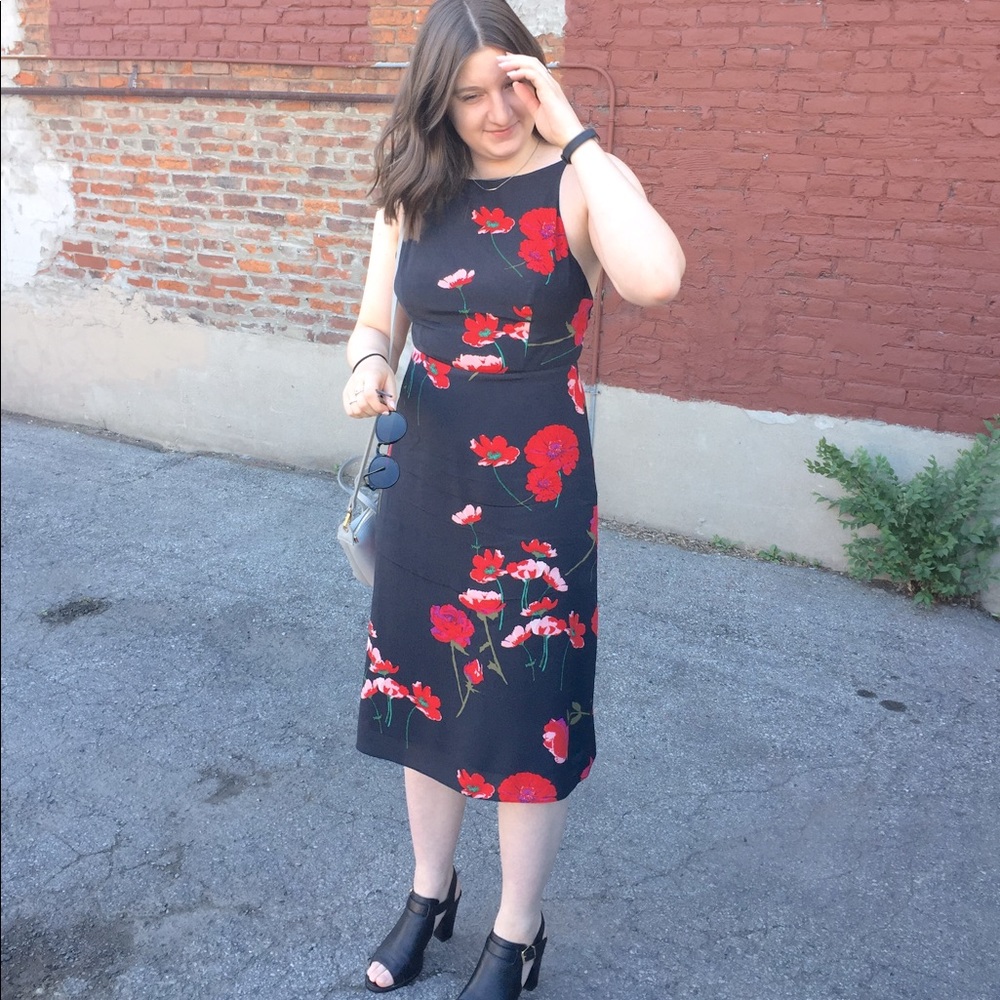 WILFRED black floral midi dress